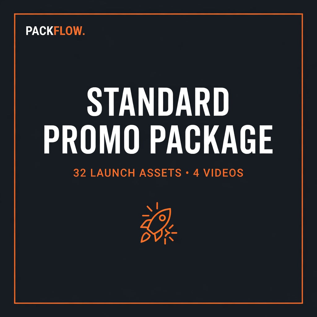 Standard Promo Package — 18 AI-generated marketing assets (studio photography, animations, social templates, and short-form videos) for a custom packaging design.